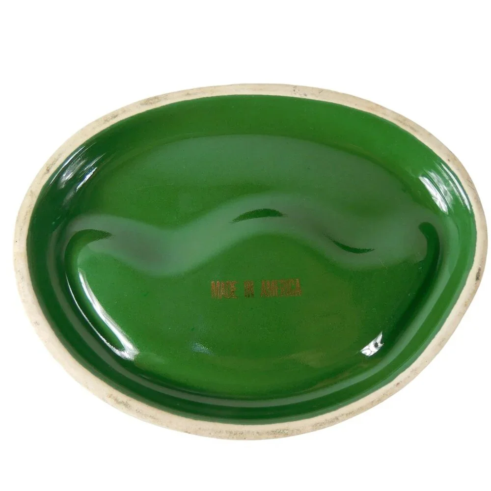 Vintage 1950's  V.I.P. Ceramic Ashtray Green With Gold Accents
